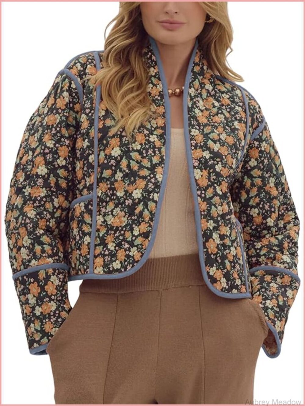 Floral Reversible Quilted Puffer Jacket Cardigan